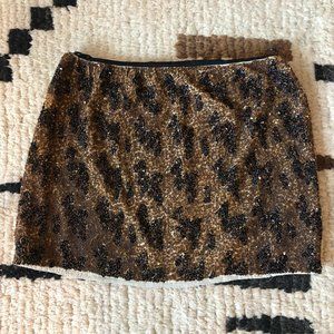 Zara Sequin Leopard Print Mini Skirt - Brown and Black